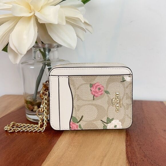 NWT Coach Zip Card Case In Signature Canvas With Floral Print - Picture 1 of 5